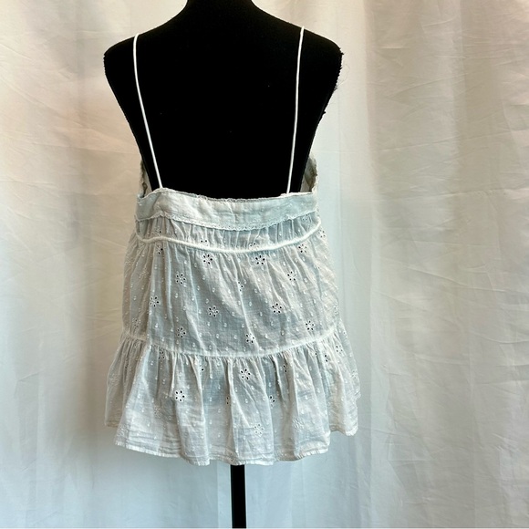 Zara White Lace Eyelet Babydoll Top Blouse Spaghetti Strap Sz L NWOT bohemian - Picture 8 of 15